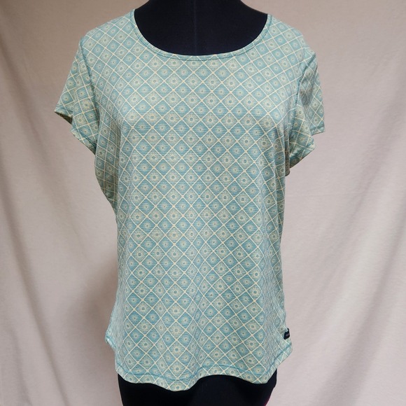 GSX Medium Woman's Tee Green/Blue/Yellow Geometric Print Active Wear Scoop‎ Neck - Picture 1 of 7